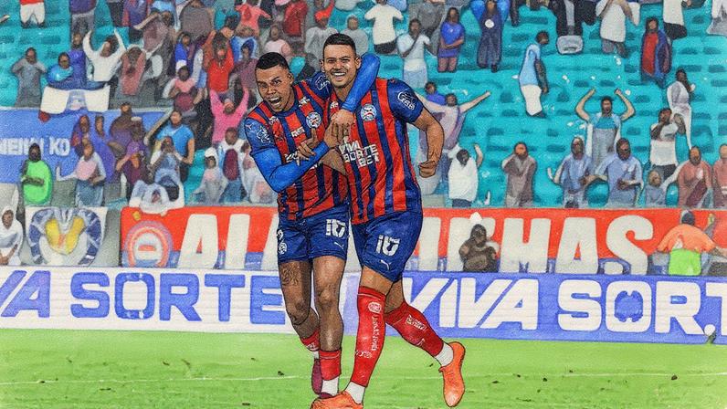 Willian José e Jean Lucas comemoram gol do Bahia (Foto: Rafael Rodrigues/EC Bahia)