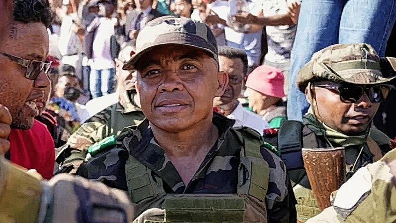 Capsat military unit commander Col Michael Randrianirina joins protesters to announce the armed forces are taking control of the country.