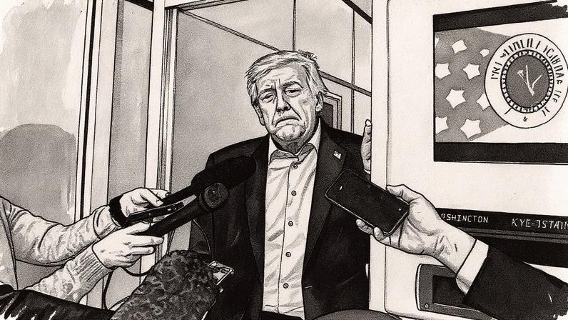 Presidente dos EUA, Donald Trump, fala com jornalistas a bordo do avião presidencial Air Force One