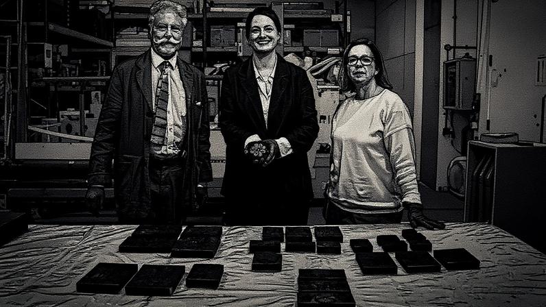 David Oelman (the chairman of The Fry Art Gallery), Ella Ravilious (the curator of design and architecture at the Victoria and Albert Museum and granddaughter of the Eric Ravilious and Tirzah Garwood); and Sara Cooper (the head of collections and exhibitions at Towner Eastbourne) Photo: Cameron Brown