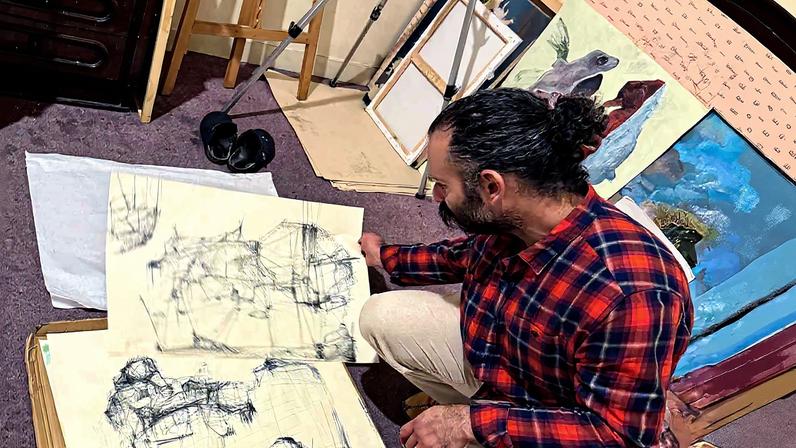 Boyeh Sadatnia at his studio in Tehran