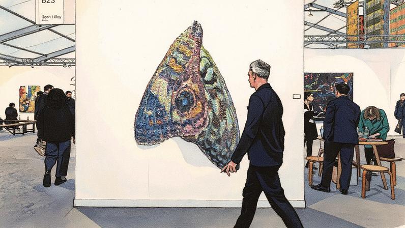 Flying off the walls: Rebecca Manson’s sculpture Orange Crush (2025) on show at the Josh Lilley Gallery stand Photo © David Owens