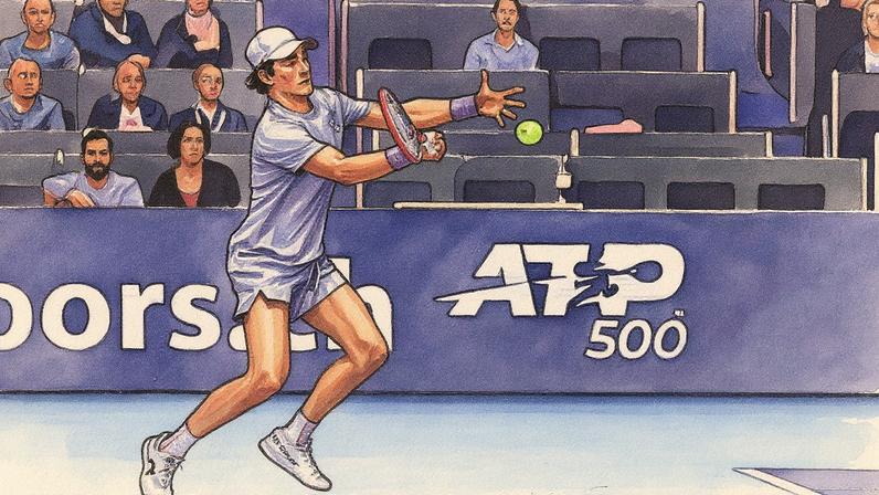 João Fonseca enfrenta Shapavalov no ATP da Basiléia (Foto: Fabrice COFFRINI / AFP)