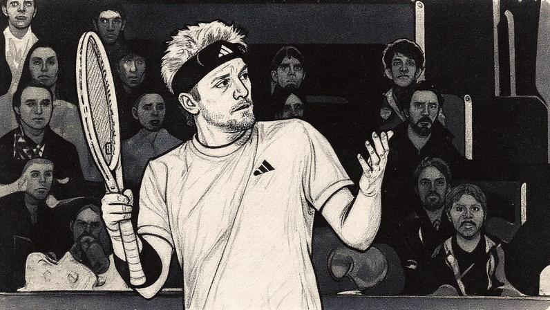 O espanhol Alejandro Davidovich Fokina na derrota para João Fonseca na final do ATP 500 da Basileia (Foto Fabrice COFFRINI / AFP)