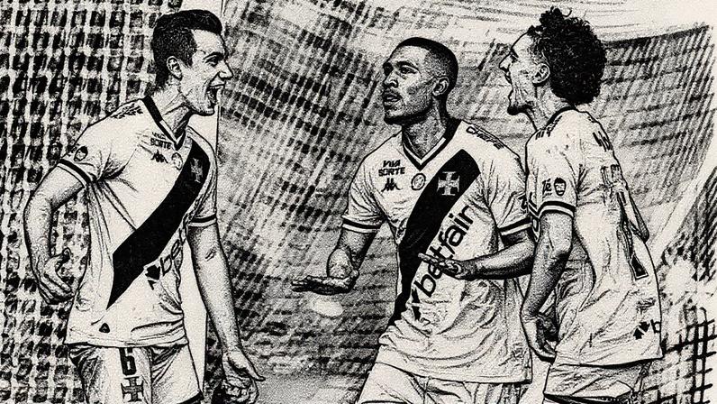 Lucas Piton, Rayan e Nuno Moreira comemoram gol do Vasco contra o Vitória (Foto: Thiago Ribeiro/AGIF)