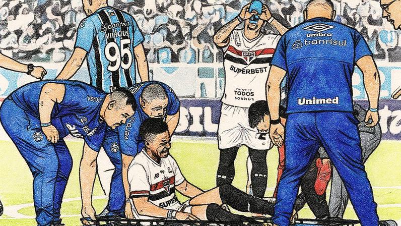 Wendell deixou o jogo contra o Grêmio de maca (Foto: Maxi Franzoi/AGIF)