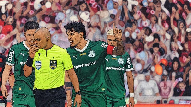 Wilton Pereira Sampaio (GO) e Gustavo Gómez, do Palmeiras (Foto: Thiago Ribeiro/AGIF)