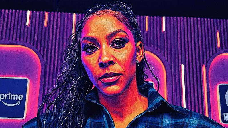 Candace Parker em entrevista durante evento do Prime Video (Foto: Pedro Werneck / Lance!)