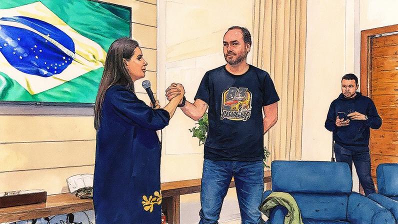 Parceria entre De Toni e Carlos Bolsonaro ganhou força em "tour político" pelo estado. (Foto: Débora Tibes/Divulgação assessoria Carol De Toni)