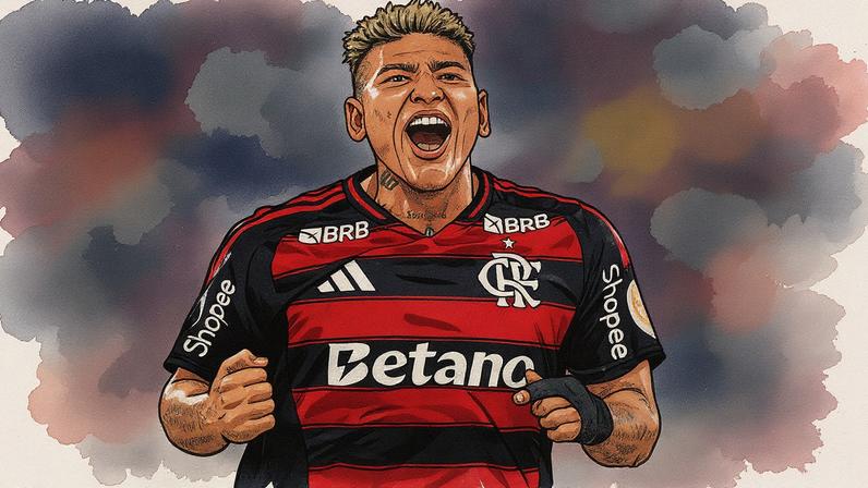 Carrascal, do Flamengo, comemora gol durante partida contra o Racing pela Libertadores (Foto: Jorge Rodrigues/AGIF)