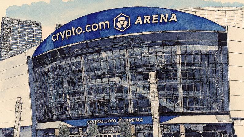Visão externa da Crypto.com Arena, casa do Los Angeles Lakers (Foto: Pedro Werneck / Lance!)