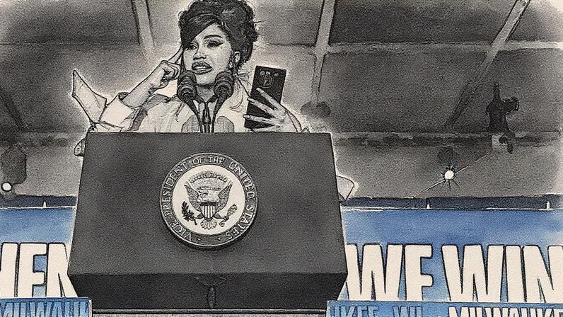 Cardi B speaks during a campaign rally for Democratic presidential nominee, U.S. Vice President Kamala Harris on November 1, 2024.