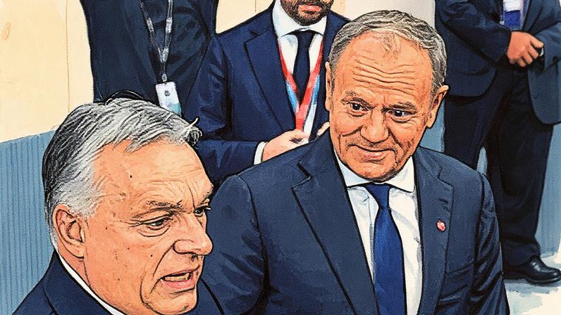Orbán y Tusk, este jueves a su llegada a la cumbre de Copenhague.