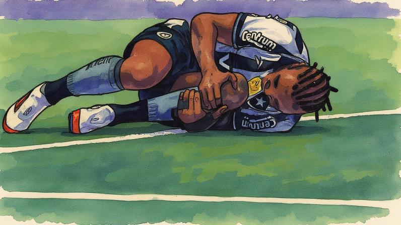 Kaio Pantaleão, do Botafogo, leva a mão ao joelho após lesão em jogo contra o Bahia (Foto: Thiago Ribeiro/AGIF)