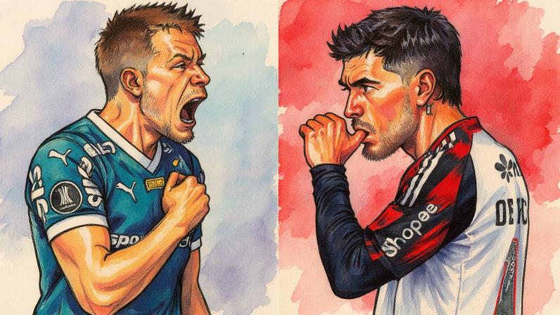 Bruno Fuchs, do Palmeiras, e Arrascaeta, do Flamengo, comemoram gols na Libertadores (Fotos: Miguel Schincariol / AFP e Adriano Fontes / Flamengo)