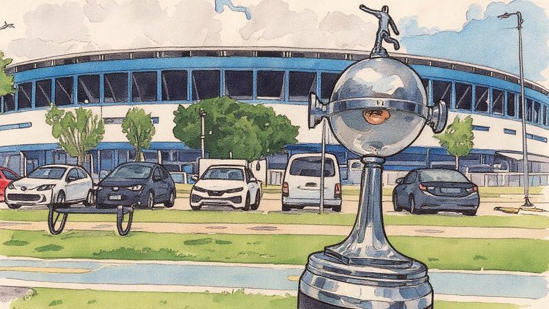 Taça da Libertadores no estádio El Cilindro, local do duelo entre Racing e Flamengo (Foto: Lucas Bayer / Lance!)