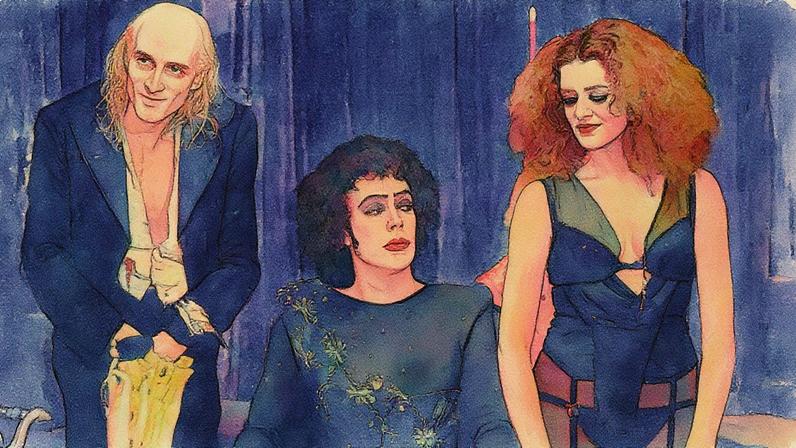 [L-R] Richard O'Brien, Tim Curry and Patricia Quinn as Riff Raff, Dr Frank-N-Furter and Magenta, respectively, from the 1975 musical 'The Rocky Horror Picture Show.'