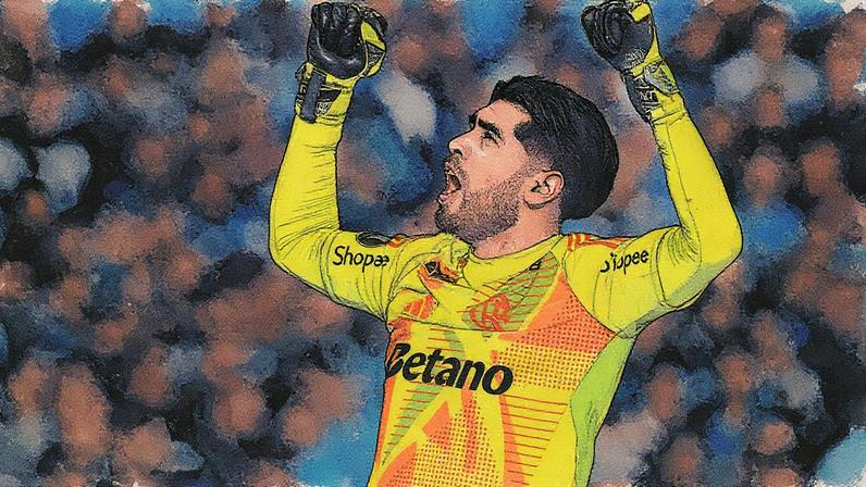 Agustín Rossi celebra classificação do Flamengo à final da Libertadores após semi contra o Racing (Foto: Juan Mabromata / AFP)