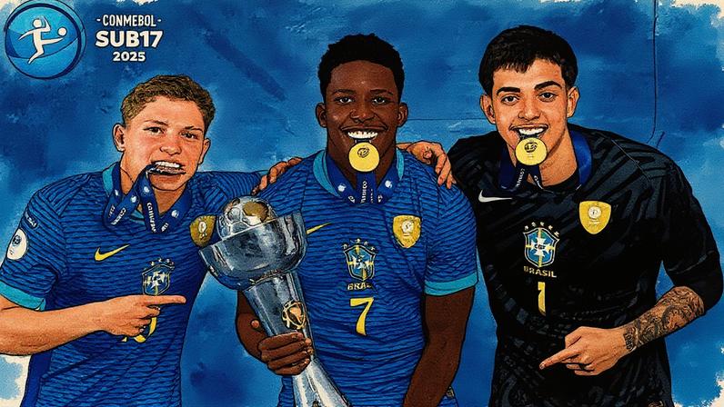 Dell, Ruan Pablo e Jampa após conquista do Sul-Americano Foto: Divulgação / Conmebol