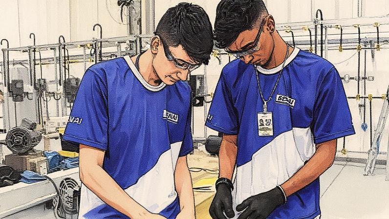 Jovens do Senai durante aula de um curso técnico • Divulgação/Senai