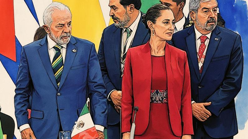 Lula e Claudia Sheinbaum na cúpula da Celac, em Honduras, em 9 de abril de 2025. Foto: Stringer/AFP
