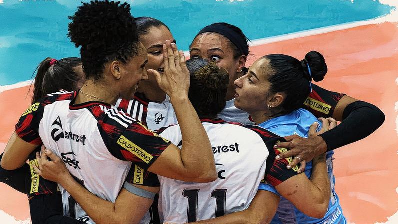 Flamengo comemorando título do Carioca de vôlei (Foto: Mariana Sá/CRF)