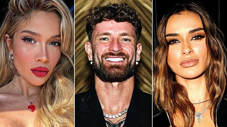 Léo Pereira entre as ex Karoline Lima e Tainá Castro — Foto: Repodução/Instagram