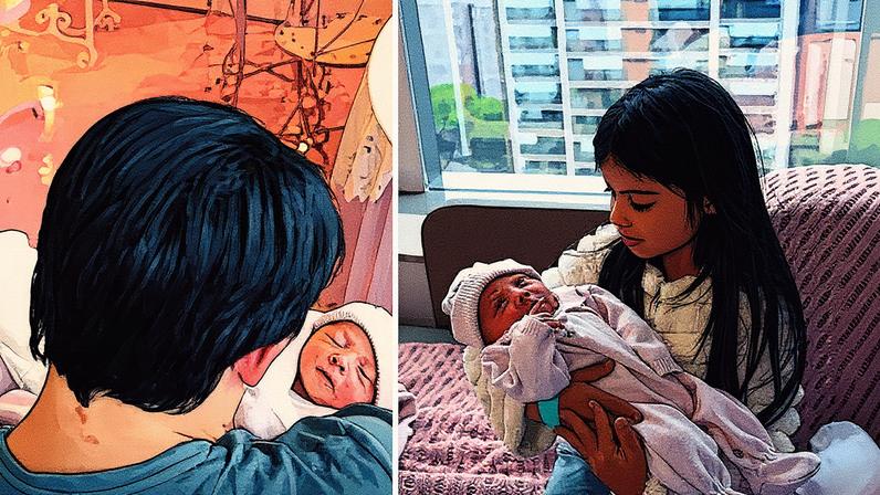 Arthur e Sophia, filhos mais velhos de Maíra Cardi, seguram a irmã caçula, Eloáh, no colo — Foto: Reprodução/Instagram