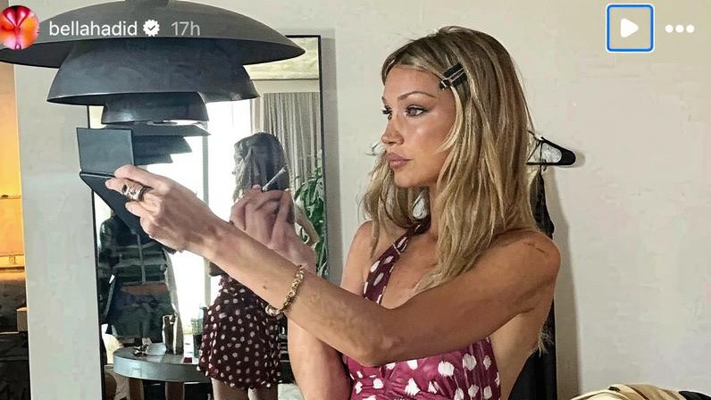Hadid posted an Instagram Story in the polka-dot frock on Monday. In/BellaHadid