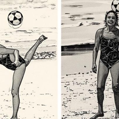 Andréa Beltrão exibe flexibilidade ao jogar altinha em Copacabana