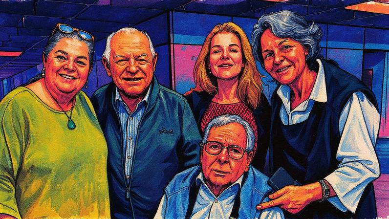 Benedito Ruy Barbosa e Othon Bastos entre Edmara Barbosa, Bianca De Felippes e Marta Paret — Foto: Reprodução/Instagram