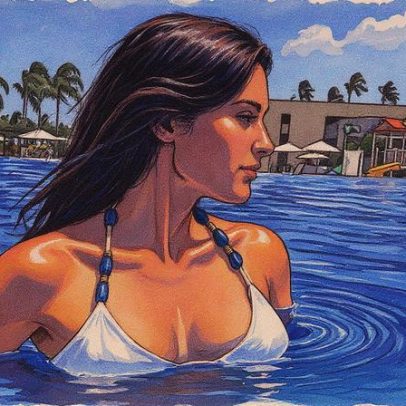 Bia Bonemer curte piscina em viagem com o namorado