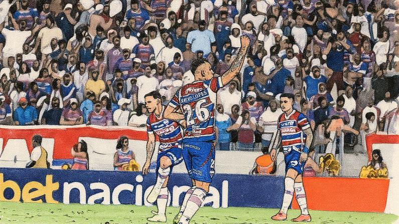 CE - FORTALEZA - 25/10/2025 - BRASILEIRO A 2025, FORTALEZA X FLAMENGO - [Breno Lopes] jogador do Fortaleza comemora seu gol durante partida contra o Flamengo no estadio Arena Castelao pelo campeonato Brasileiro A 2025. Foto: Baggio Rodrigues/AGIF