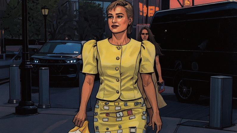 Brie Larson is seen carrying a Moschino x Pepperidge Farm Milano bag in New York City. GC Images