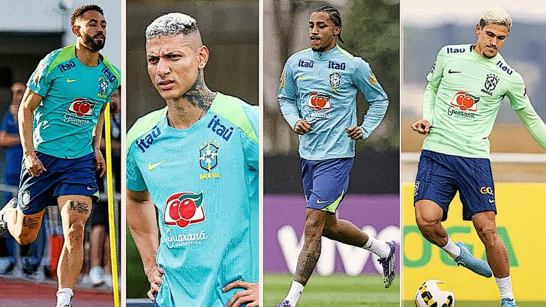 Matheus Cunha, Richarlison, João Pedro e Pedro são candidatos à camisa 9 da Seleção Brasileira (Fotos: Divulgação / CBF)