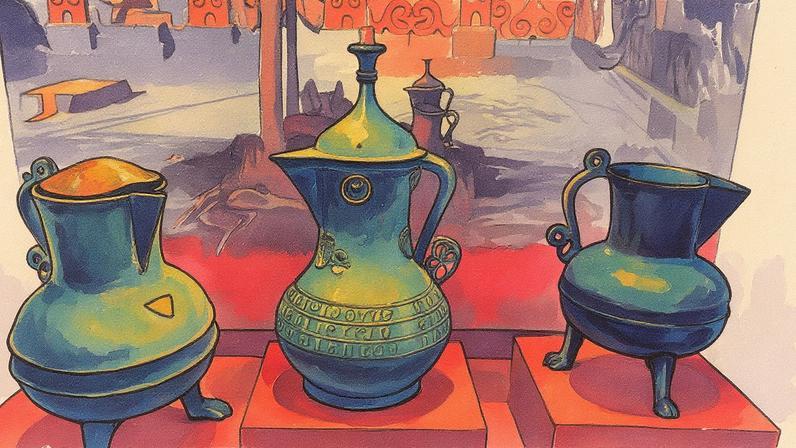 The three ewers on display at York Army Museum, with the Asante Ewer in the middle, the York one on the left and the smaller British Museum one on the right. Photo: The Art Newspaper