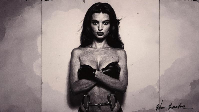Emily Ratajkowski covers Beyond Noise magazine, wearing little more than a Gucci belt in one of the photographs. Larissa Hofmann/ Beyond Noise