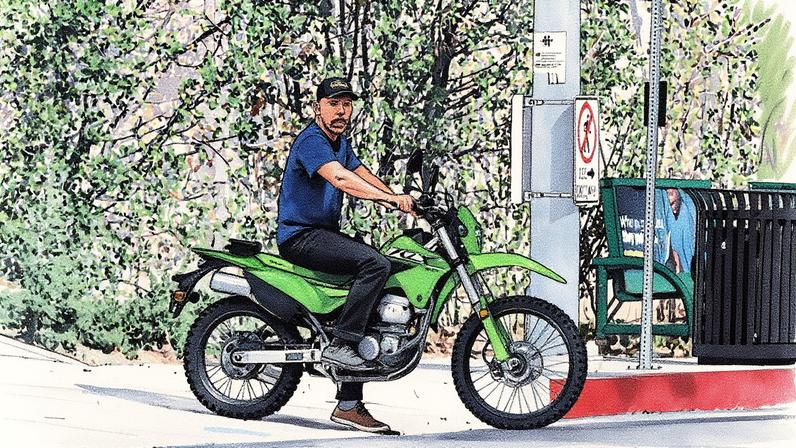 Dax Shepard was spotted riding a green dirt bike without a helmet on Friday. Terma, SL / BACKGRID