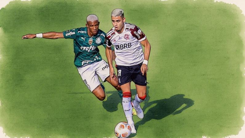 Andreas Pereira, do Flamengo, e Danilo, do Palmeiras, disputam a bola na final da Libertadores de 2021 (Foto: Marcelo Cortes/Flamengo)