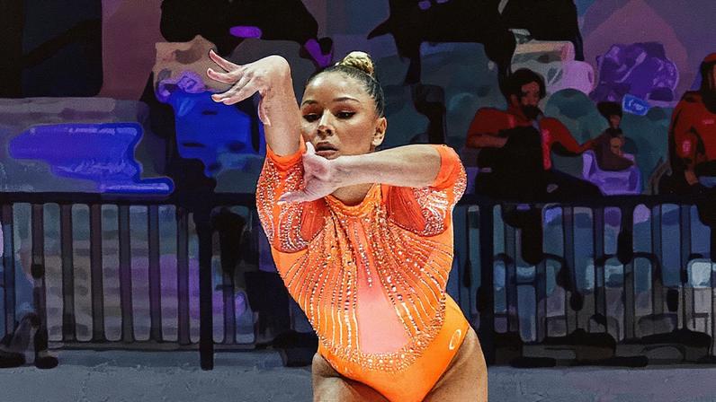 Flávia Saraiva competiu na trave e solo no Mundial (Foto: Melogym/ CBG)