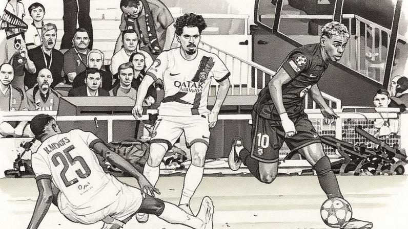 Yamal em ação contra o PSG: atacante sentiu incômodo após jogo pela Champions — Foto: Getty Images