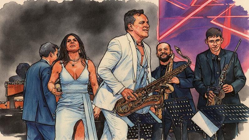 Gretchen divide palco com o marido, Esdhras de Souza, e dança muito em estreia com a Amazônia Jazz Band — Foto: Divulgação