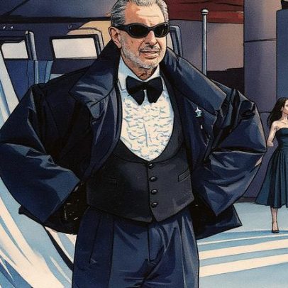 Jeff Goldblum usa smoking frio com casaco acolchoado na gala Academy Museum