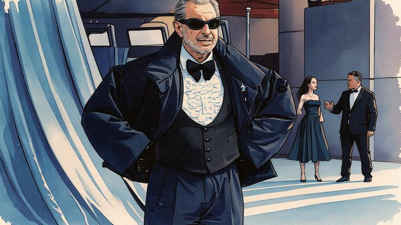 Jeff Goldblum attended the 2025 Academy Museum Gala wearing a puffer jacket tuxedo from ERL. WireImage