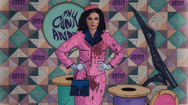 Julia Fox paid tribute to first lady Jacqueline Kennedy in a recreation of her iconic, blood-splattered pink tweed suit. Getty Images