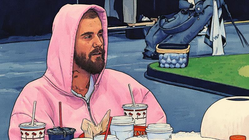 Justin Bieber durante transmissão ao vivo ao lado de amigos. Foto: Reprodução/YouTube