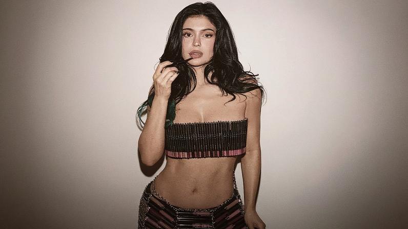 Kylie Jenner poses in a look comprised entirely of lip kits, designed by Lauren DeWitt. kyliejenner/Instagram