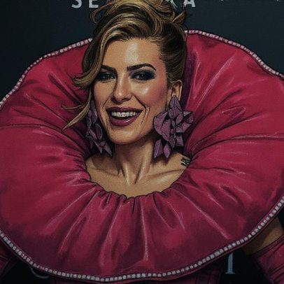 Lore Improta aposta em visual futurista com vestido LED no baile de Halloween