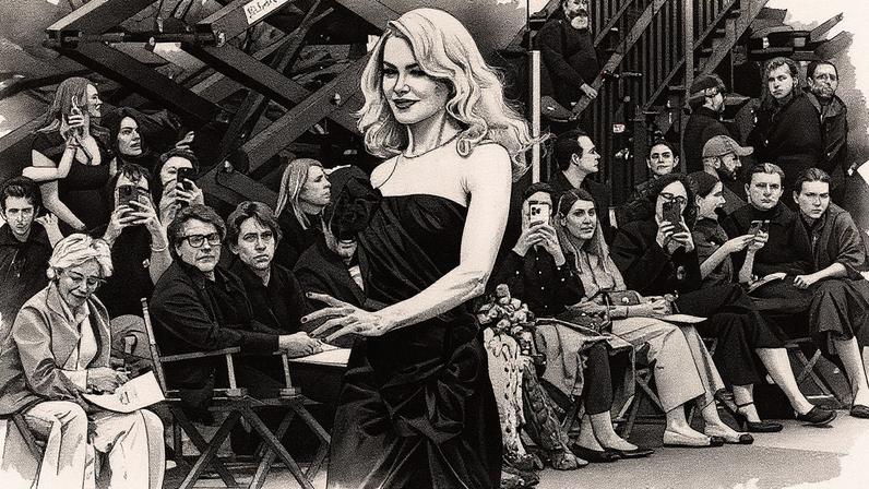 Kidman wowed in a black, draped satin bustier Chanel dress embellished with black satin camillas on the Vogue World: Hollywood runway. Getty Images for Vogue