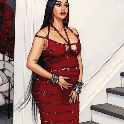 Cardi B grávida comemora 33º aniversário em vestido recortado